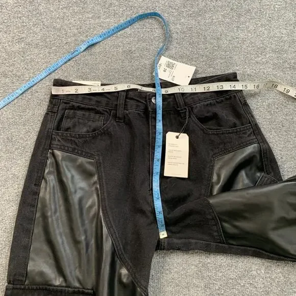 Forever 21 Pants Womens 28 Mixed Media Cargo Faux Leather Paneled Wide Straight - Picture 6 of 13
